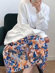 Printed Oil Painting Zipper Skirt