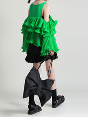 Loose Irregular Solid Ruffled Blouse