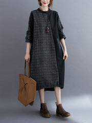 Retro Contrast Stitching Plaid Dress