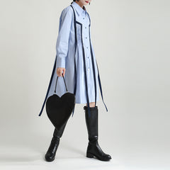 Loose Long Sleeve Lapel Collar Midi Dress