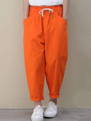 Casual Solid Elasticity Capri-Pants