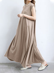 Solid Color Loose Big Skirt Short Sleeve Casual Dress