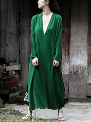 Solid Color Loose V-Neck Split-Side Dress