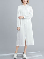 Comfortable Solid V-Neck Shirt Dress