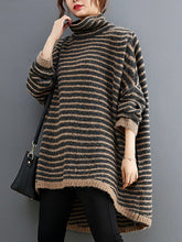 Plus Size Women's Loose Striped Long Sleeve Sweater