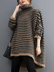 Plus Size Women's Loose Striped Long Sleeve Sweater