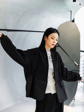 Simple Black Loose Splicing Jacket