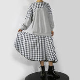 Loose Color-Block Plaid Midi Dress