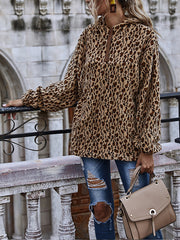 Women Stitching Leopard Print Round Neck Loose Sweatshirt