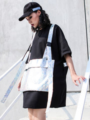 Women Loose Personality Round Neck Contrast Color Casual Dress