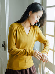 Women Solid Color V-Neck All-Match Sweater