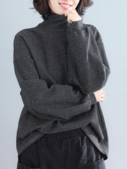 Striped Turtleneck Loose Lantern Sleeves T-Shirts