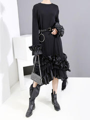 Split-Joint Cropped Falbala Long Sleeve Dress