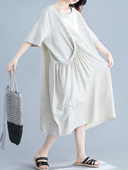 Solid Ruffled Short Sleeves Dress