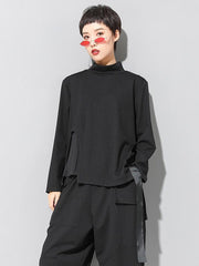Black Loose Cropped Turtleneck Long Sleeve T-Shirt