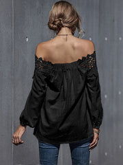 Lace Stitching One Shoulder Puff Sleeve T-Shirt