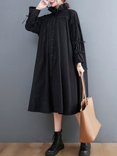 Plus Size Loose Tie Solid Color Shirt Dress