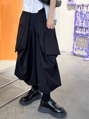 Solid Color High Waist Slimming Large Pocket Casual Wide Leg Pants