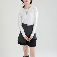 Round Neck Fake Two-Piece Long Sleeve T-Shirt Top