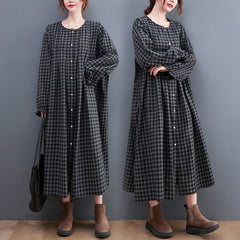 Retro Loose Plaid Maxi Drss