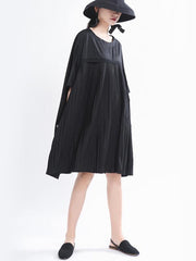 Loose Black Pleated Splicing Dress