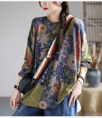 Retro Round Neck Print Sweater
