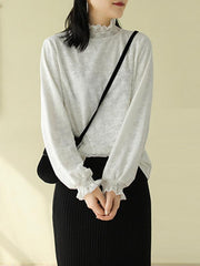 Solid Lace Collar Velvet Long Sleeve T-Shirt