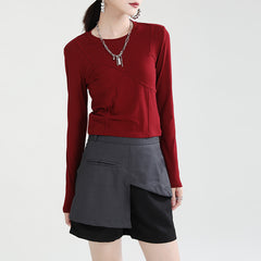 Round Neck Fake Two-Piece Long Sleeve T-Shirt Top
