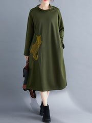 Embroidered Long Sleeves Mock Neck Midi Dress