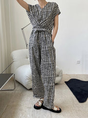 Summer Printed Simple V-Neck Loose Jumpsuit