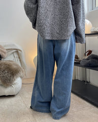 Straight Tube Pleated Retro Casual Denim Pants