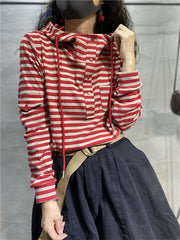 Hooded Striped Loose Sweatshirt