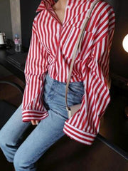 Loose Red Striped Comfortable Shirt