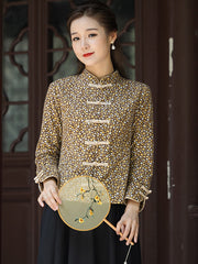 Retro Floral Plate Buckle Tang Suit Jacket