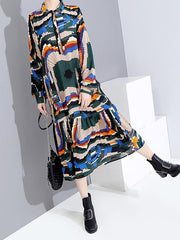 Bandage Printed Lapel Midi Dress