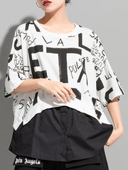 Letter Print Stitching Loose Casual T-Shirt