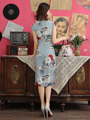 Floral Printed Two-Layer Improved Short Cheongsams