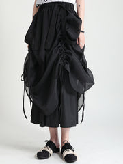 Lace Up Solid Color Temperament Pleated Casual Skirt