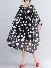Polka dot Round-neck Plus Size Two-pieces Midi Dress