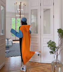 Loose Plus Size Contrast Color Hooded Midi Dress