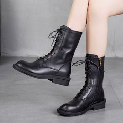 Women's Casual Solid Color Lace-Up Boots