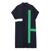 Street Style Contrast Color Short Sleeves Blouse Dress