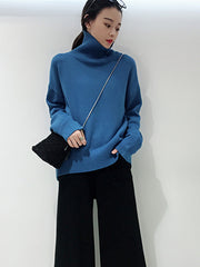 Women High Neck Loose Solid Color Sweater