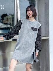 Loose Stitching Striped Ruffled Sleeve T-Shirt Dress