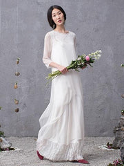 Two Pieces Silk White Cropped Long Dress