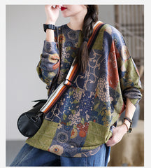 Retro Round Neck Print Sweater