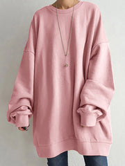 Casual Solid Color Round-Neck Long Sweatshirt