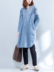 Loose V-neck Embroidered Shirt Dress