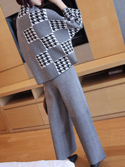 Women Sweater Wide Leg Pants Suit