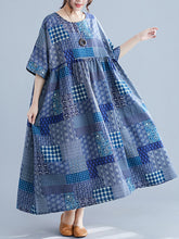 Loose Print Short Sleeve Midi Dress